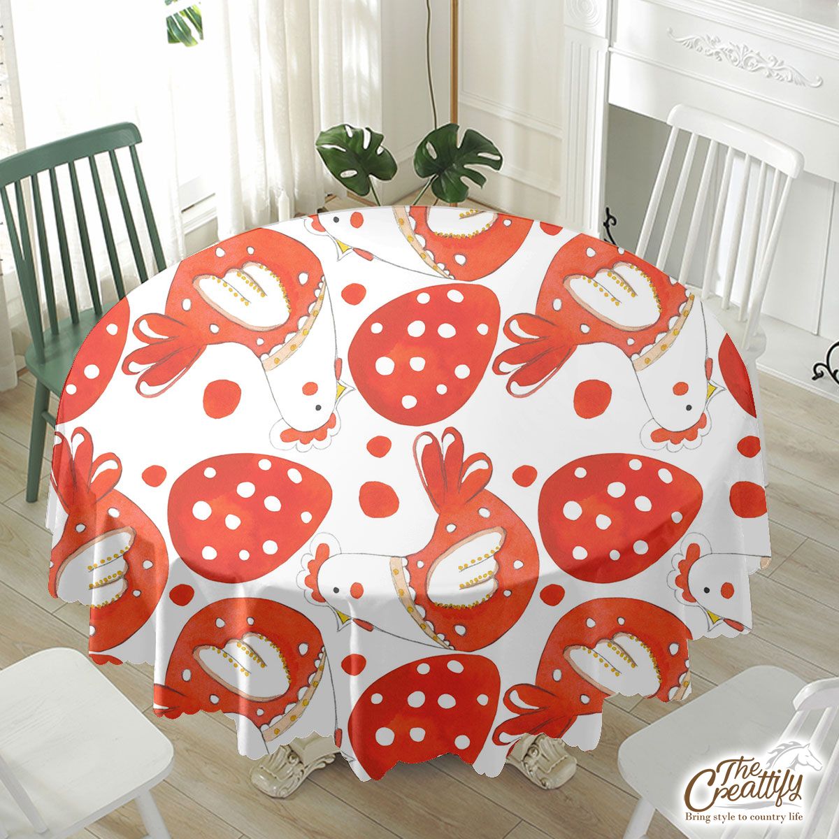 Christmas Turkey And Egg Filled In Red Color Waterproof Tablecloth