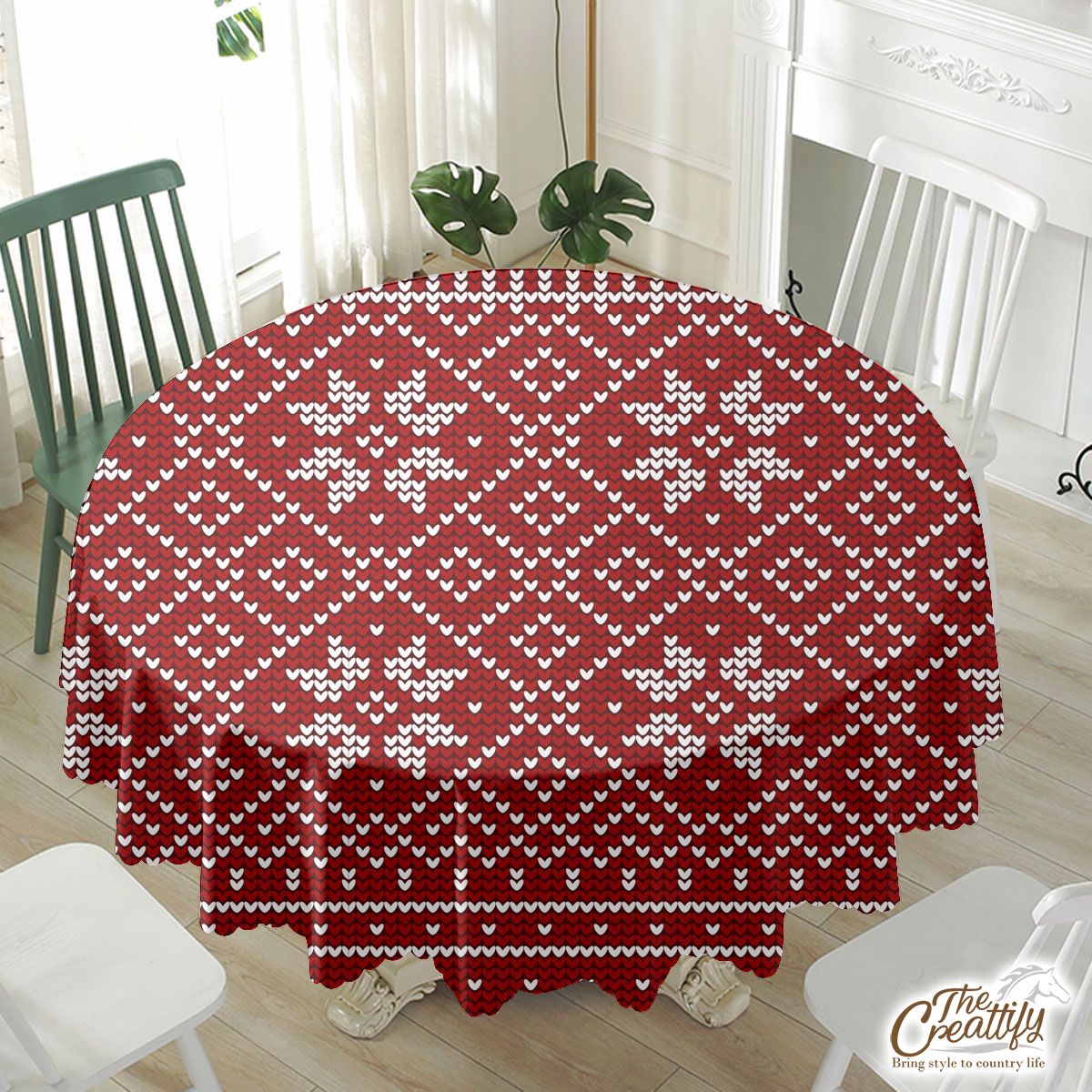 Christmas White Snowflake On Red Waterproof Tablecloth