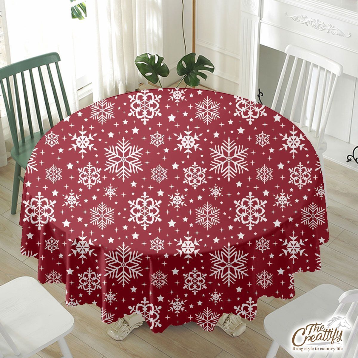 White Snowflake Clipart Seamless Red Pattern Waterproof Tablecloth