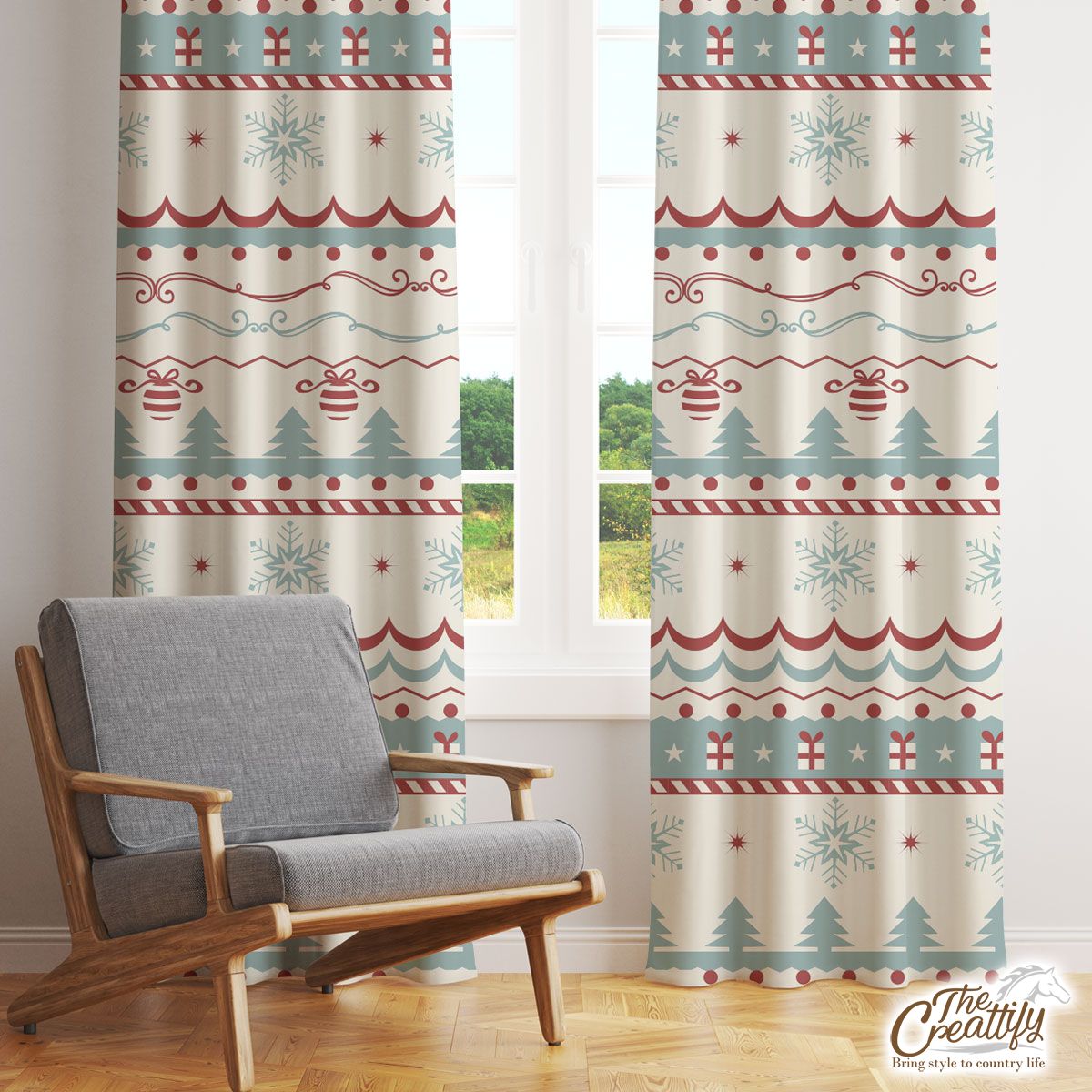 Christmas Gifts, Snowflake And Pine Tree Silhouette Pattern Window Curtain