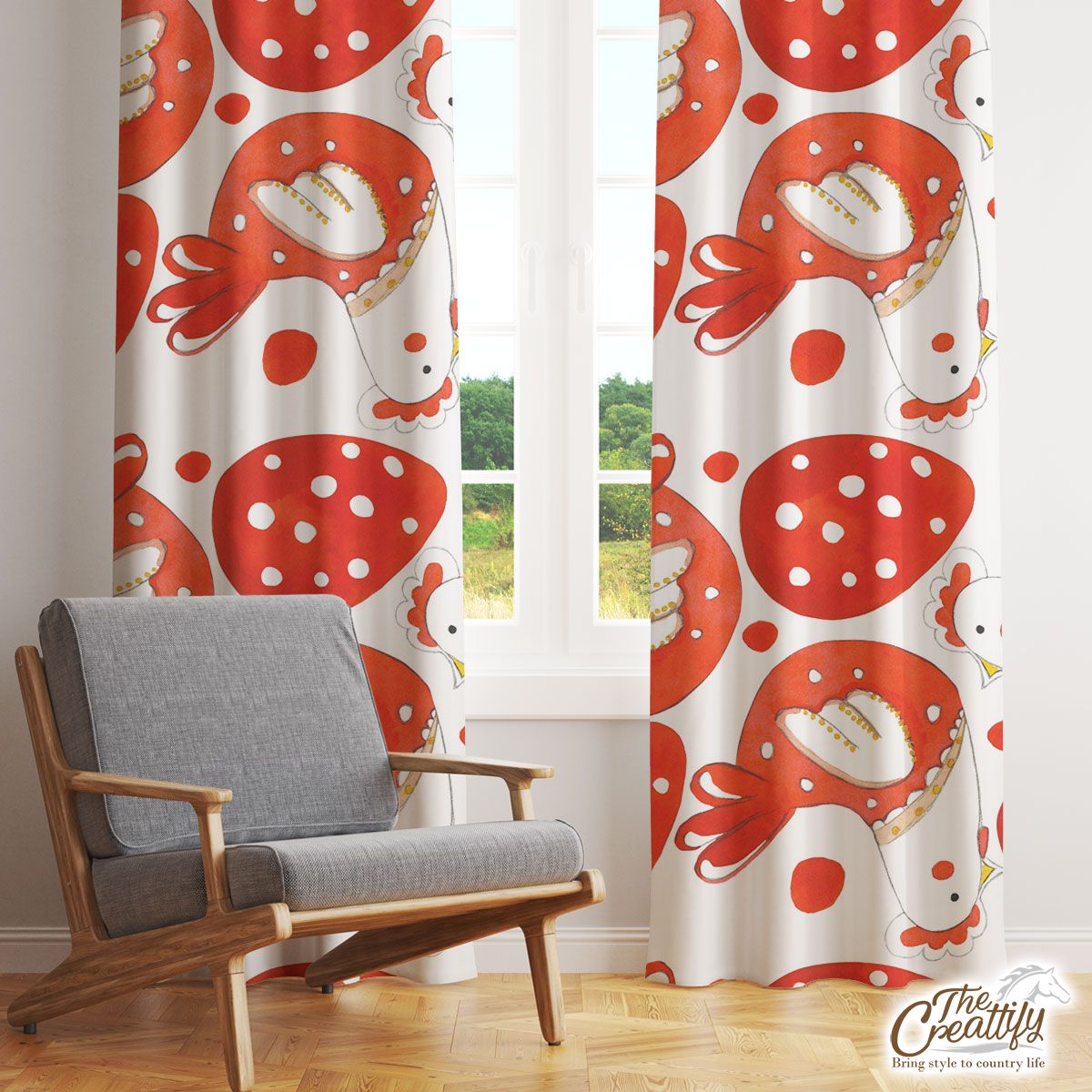 Christmas Turkey And Egg Filled In Red Color Window Curtain