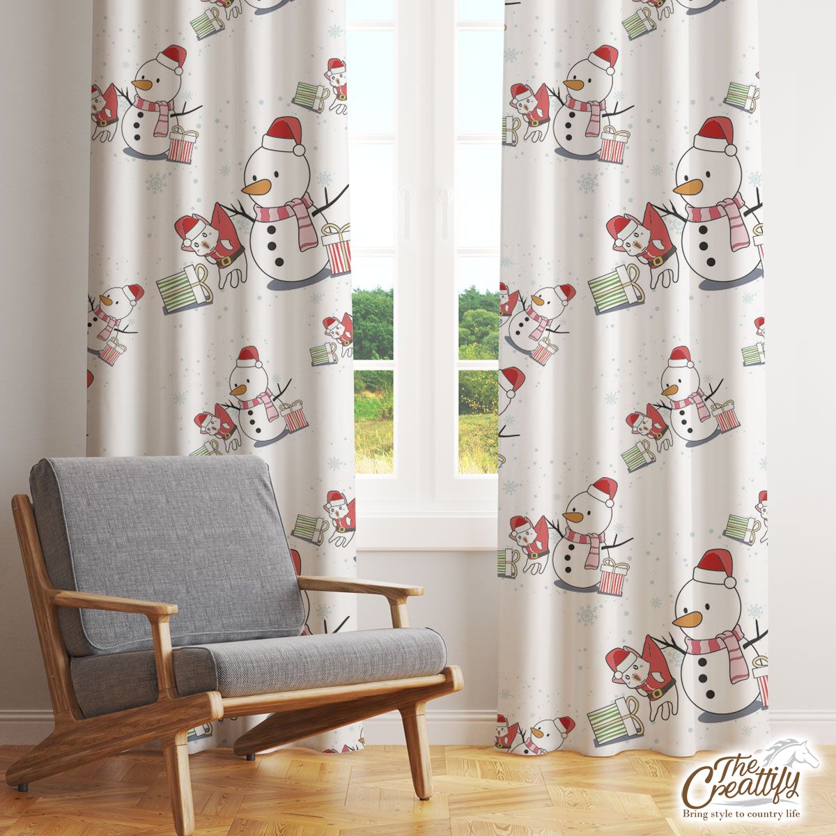 Snowman Clipart With Christmas Gifts Seamless Snowflake Background Window Curtain