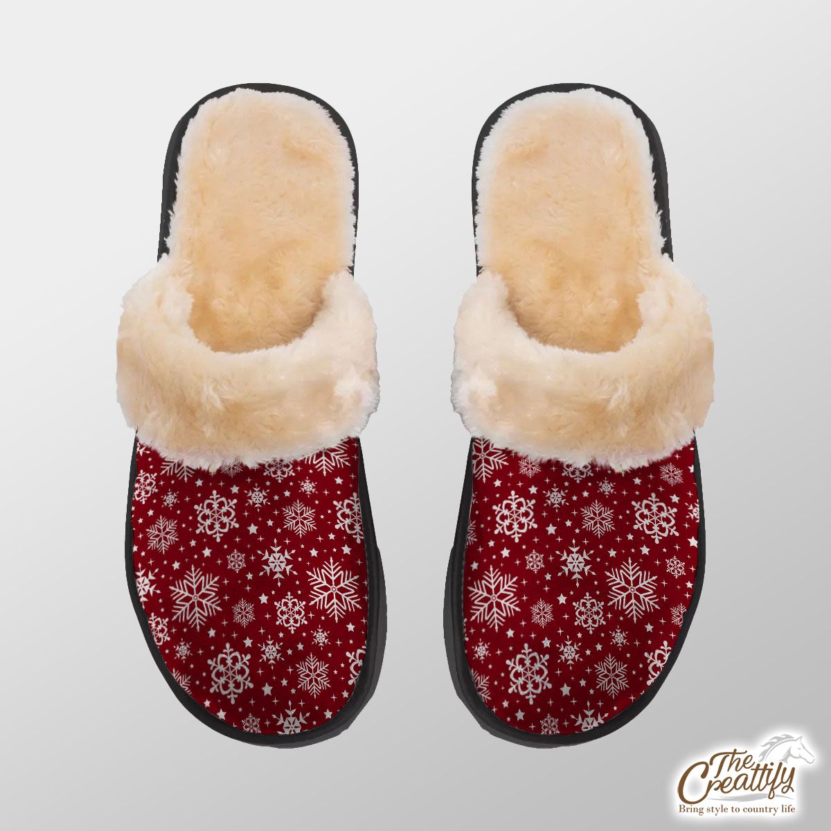White Snowflake Clipart Seamless Red Pattern Home Plush Slippers