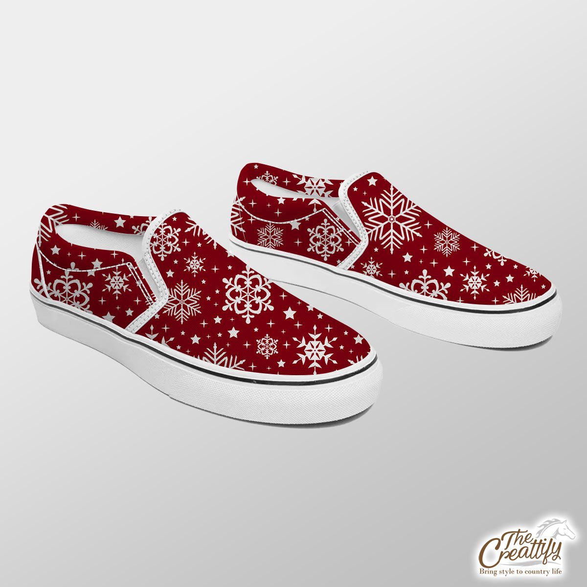 White Snowflake Clipart Seamless Red Pattern Slip On Sneakers