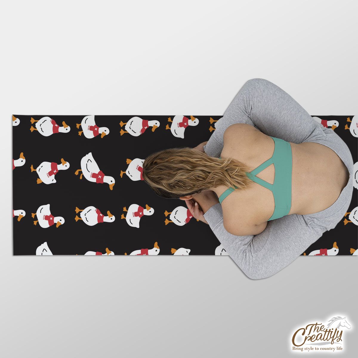 Duck With Christmas Scarf On The Dark Background Yoga Mat