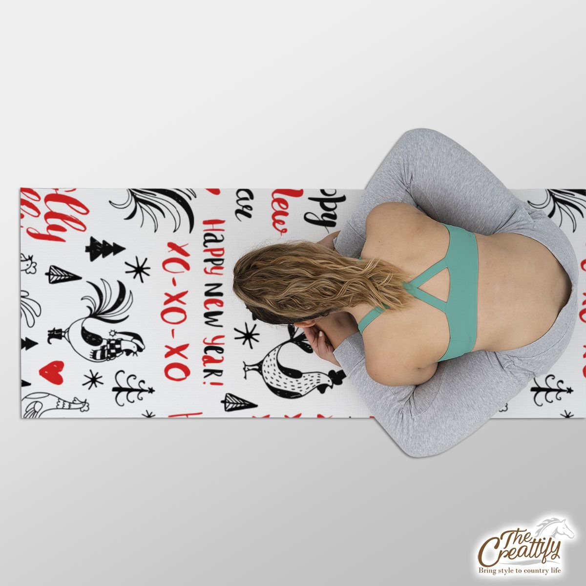 Holly Jolly, Merry Christmas With Turkey And Pine Tree Silhouette White Pattern Yoga Mat