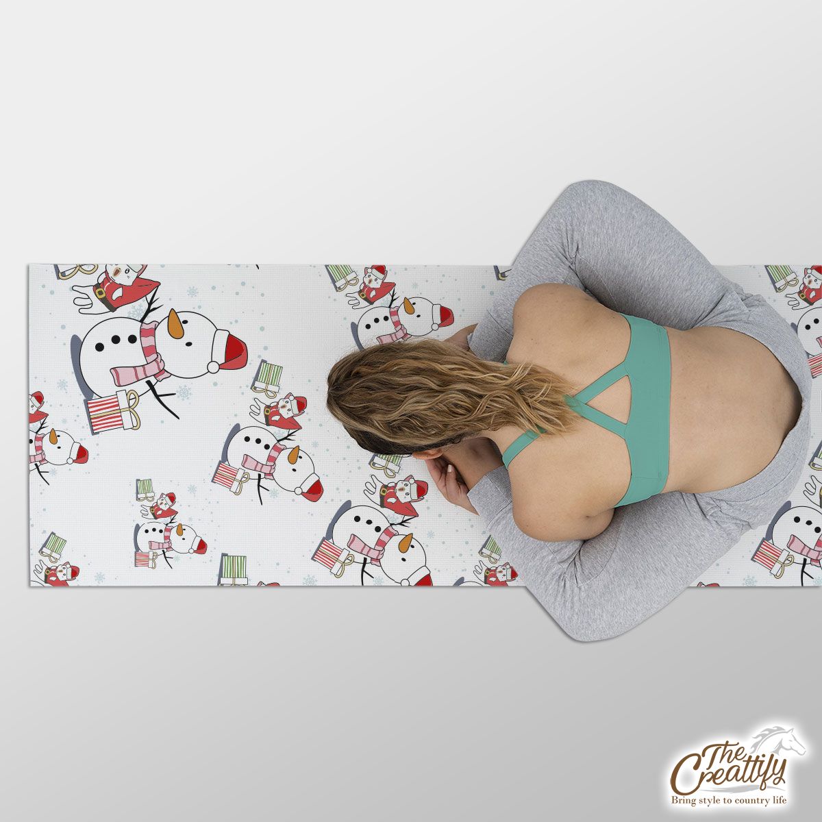Snowman Clipart With Christmas Gifts Seamless Snowflake Background Yoga Mat