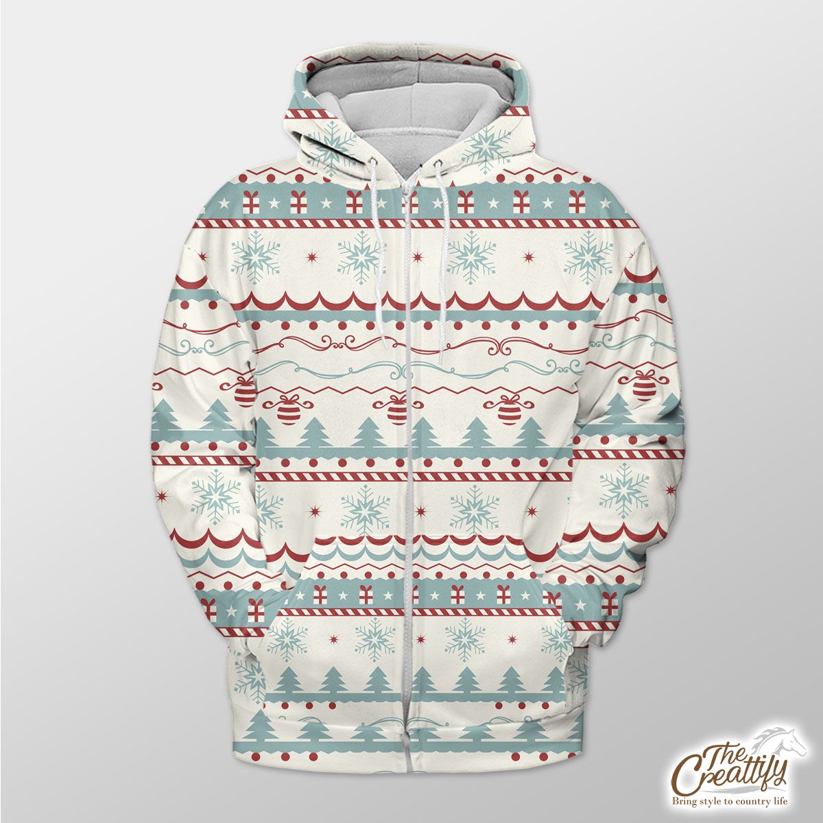 Christmas Gifts, Snowflake And Pine Tree Silhouette Pattern Zip Hoodie