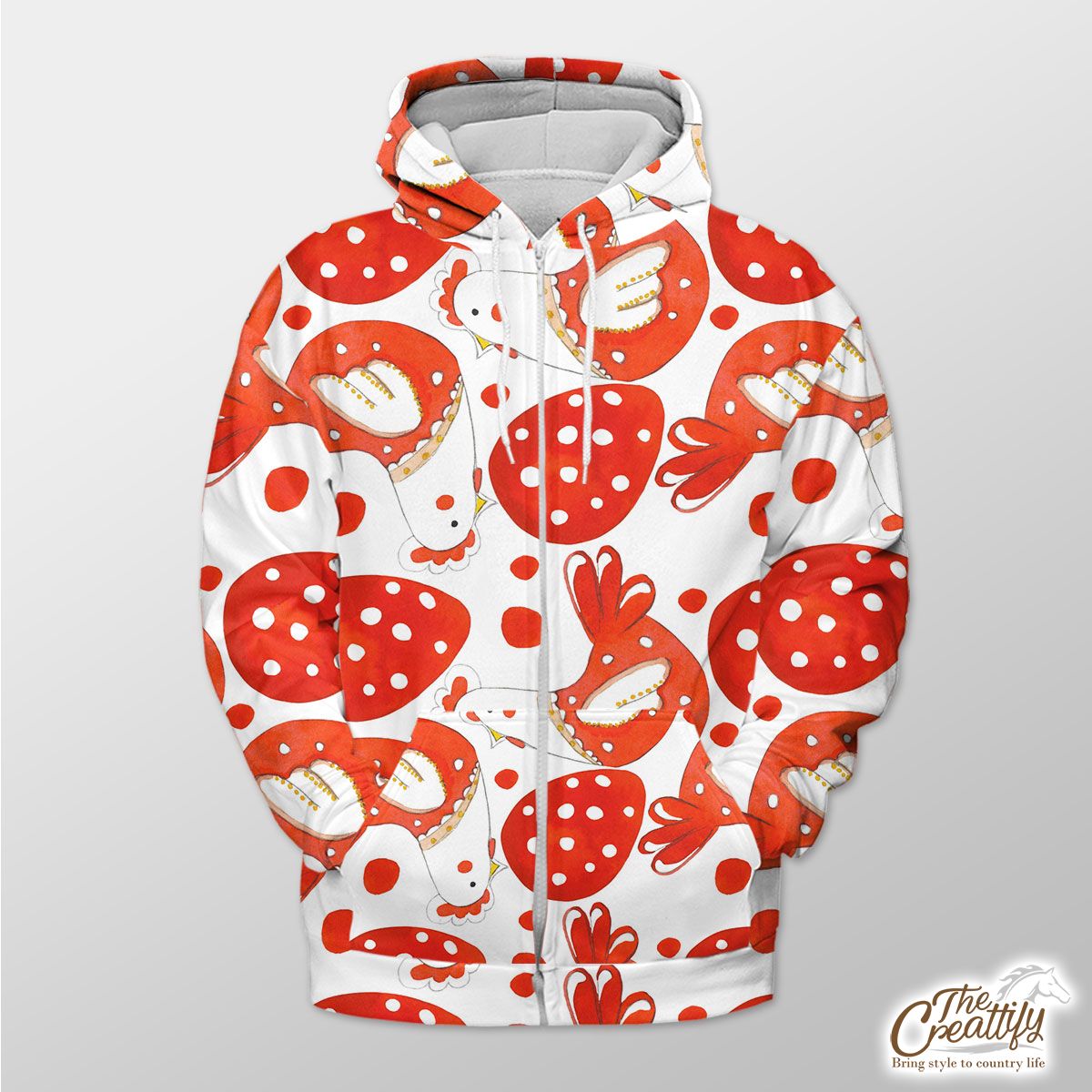Christmas Turkey And Egg Filled In Red Color Zip Hoodie
