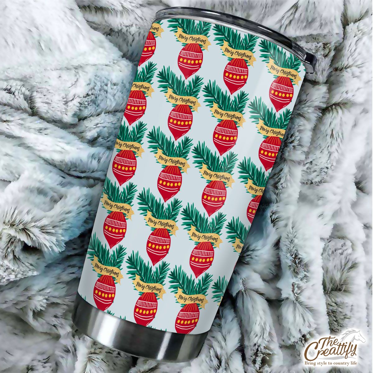 Merry Christmas Balls With Pine Tree Branch Seamless Pattern Tumbler