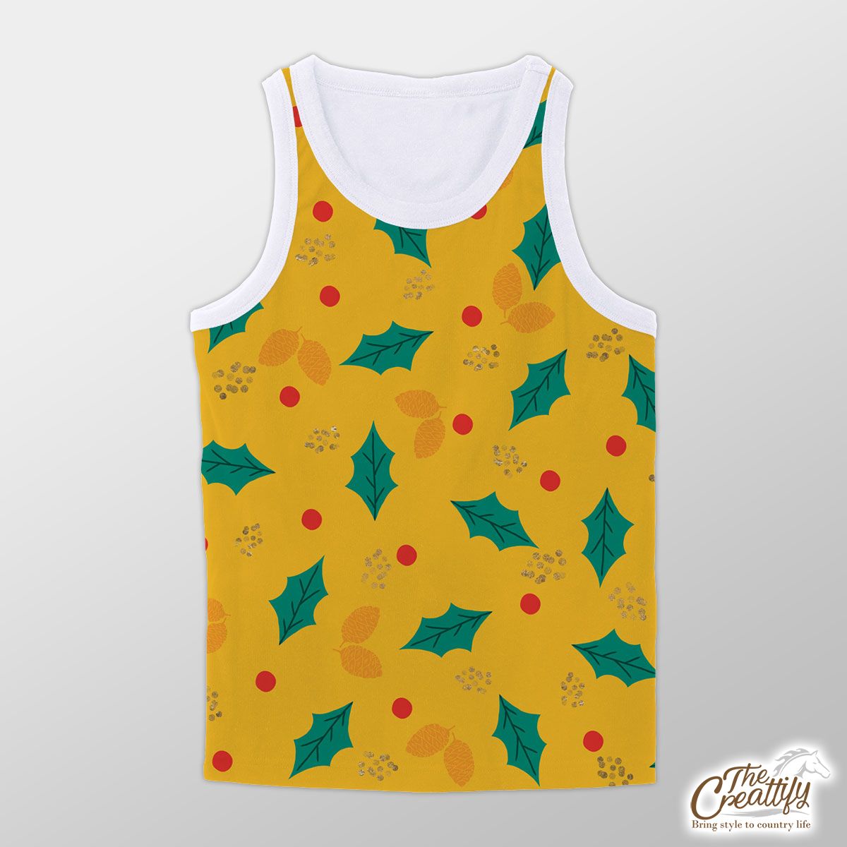 Christmas Holly Left AndCranberry Seamless Orange Pattern Unisex Tank Top