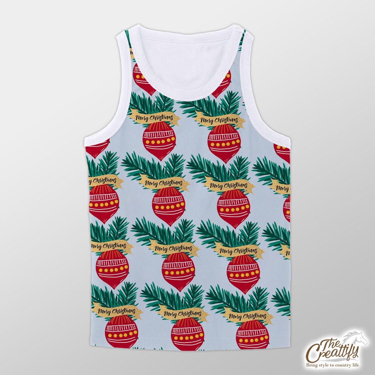 Merry Christmas Balls With Pine Tree Branch Seamless Pattern Unisex Tank Top