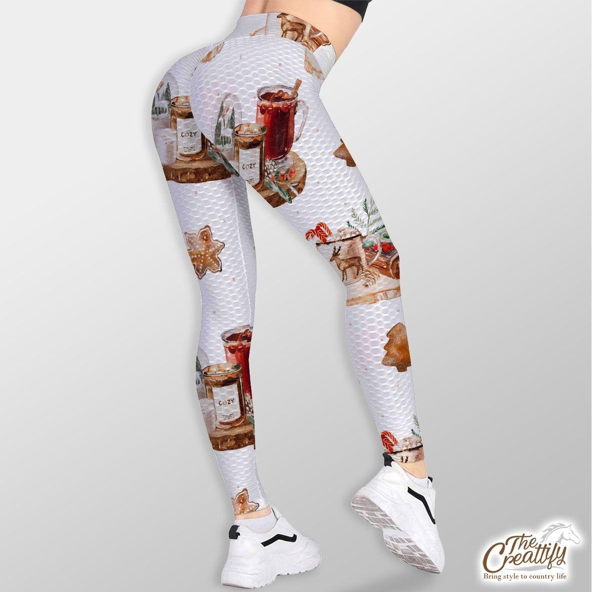 Christmas Candles, Snow Globe, Hot Cocoa, Gingerbread And Cake White Pattern TikTok Leggings