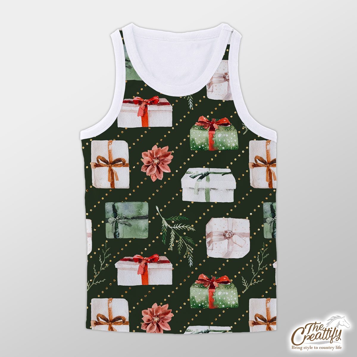 Christmas Gifts, Tree Branch Seamless Green Pattern Unisex Tank Top