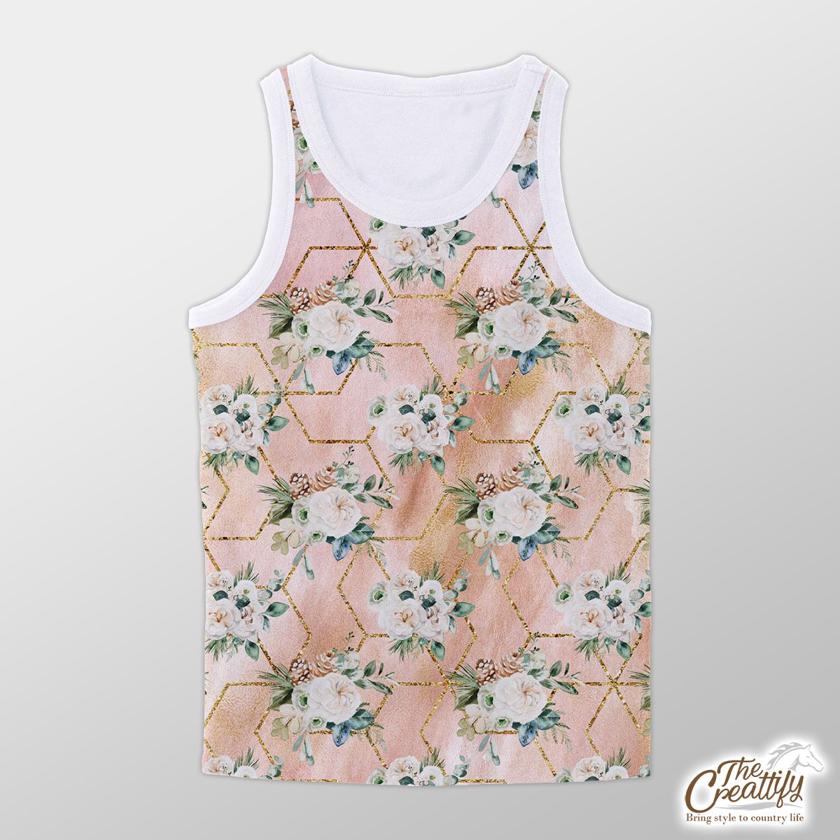 Rose Flower With Christmas Tree Branch Seamless Pattern Unisex Tank Top