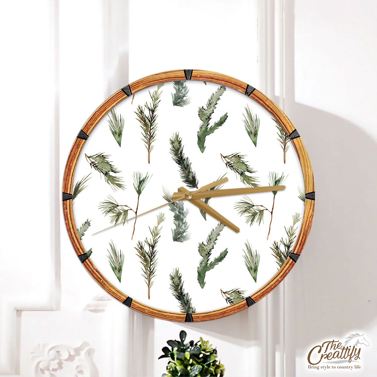Christmas Tree Branch Seamless White Pattern Wall Clock