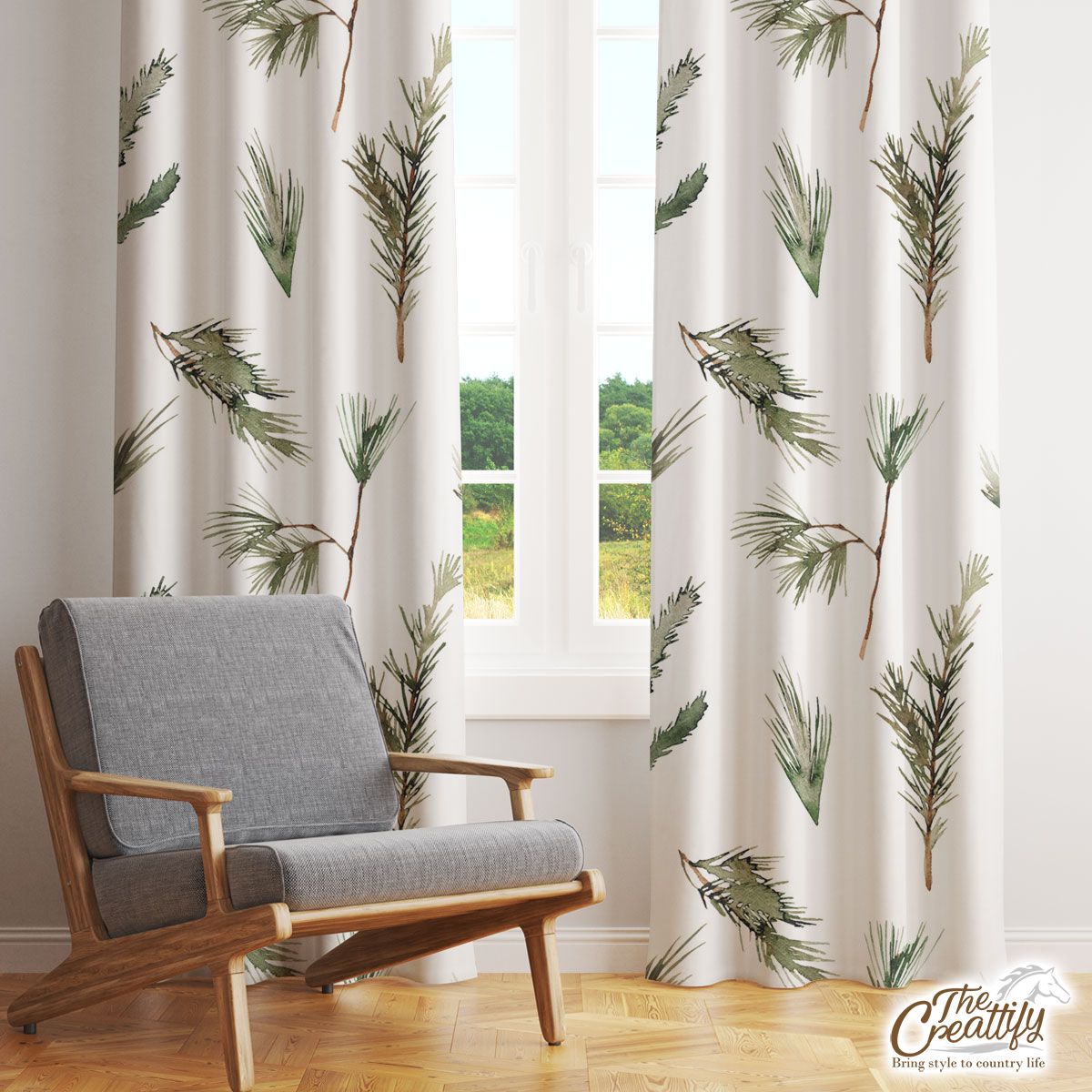 Christmas Tree Branch Seamless White Pattern Window Curtain