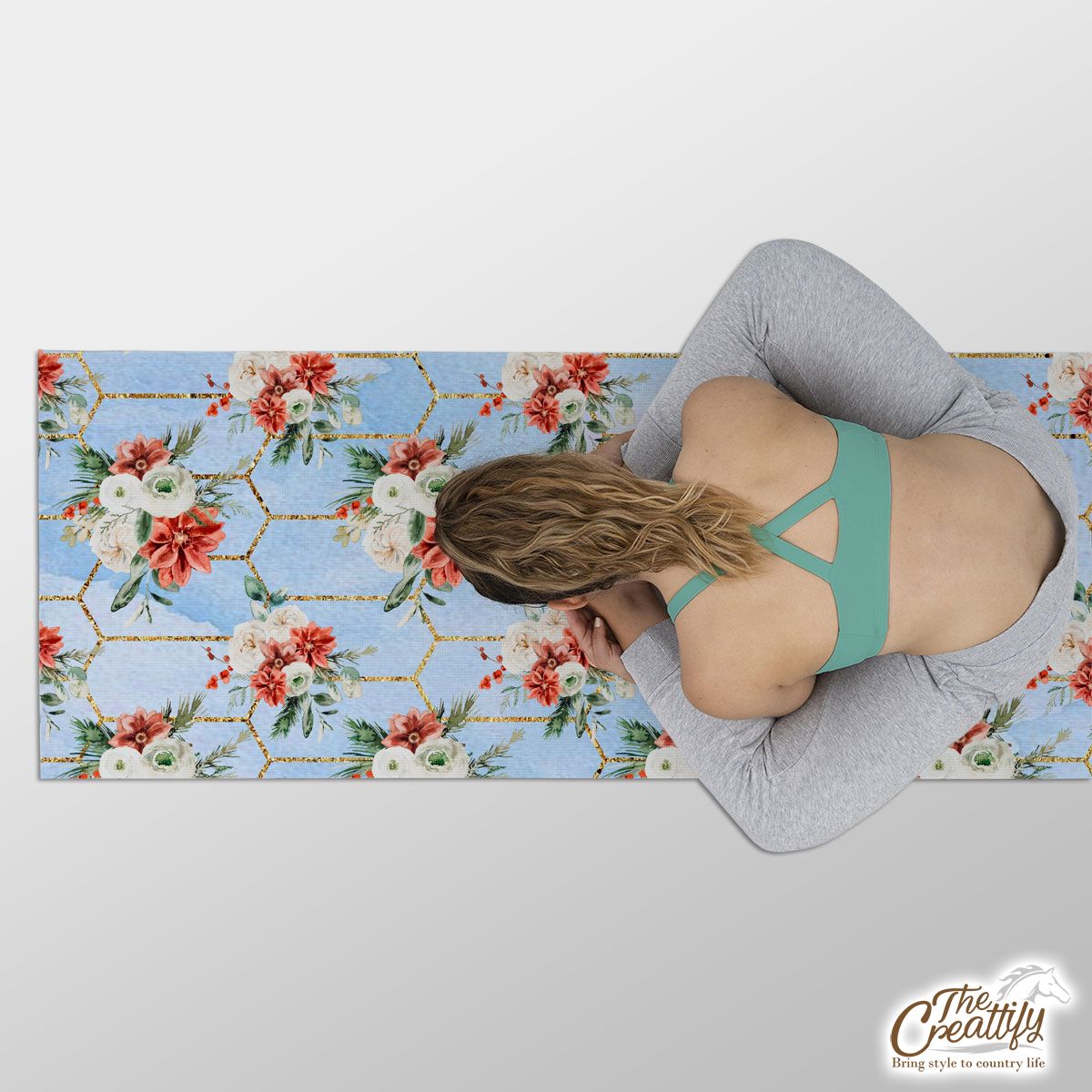 Rose Flower With Christmas Tree Branch And Mistletoe Seamless Pattern Yoga Mat