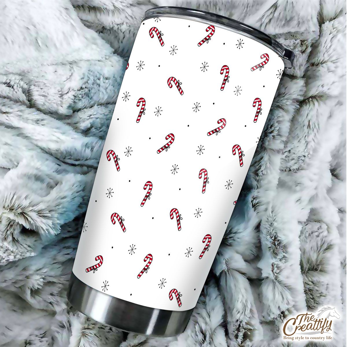 Hand Drawn Candy Canes, Snowflake Clipart Seamless White Pattern Tumbler