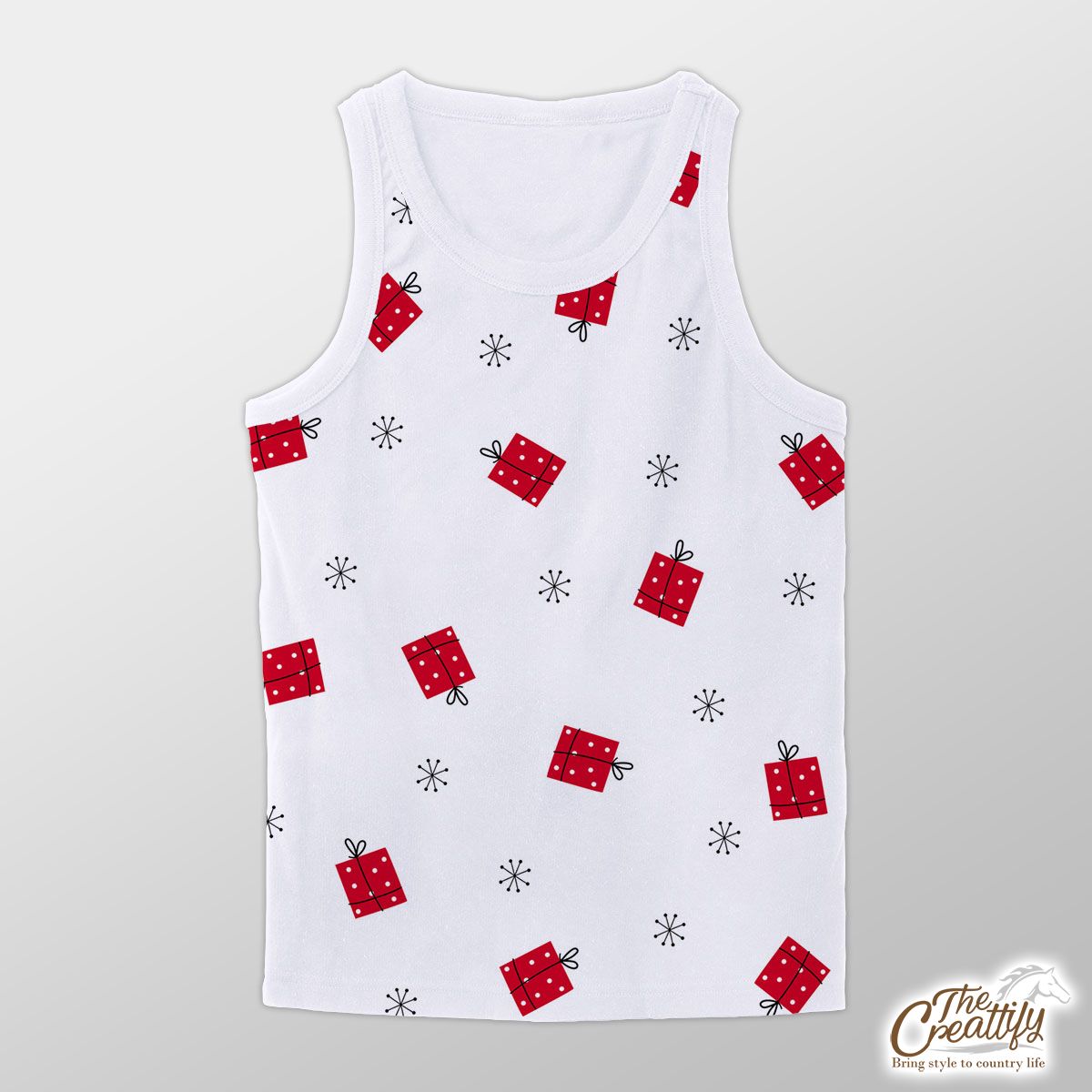 Hand Drawn Christmas Gifts, Snowflake Clipart Seamless White Pattern Unisex Tank Top