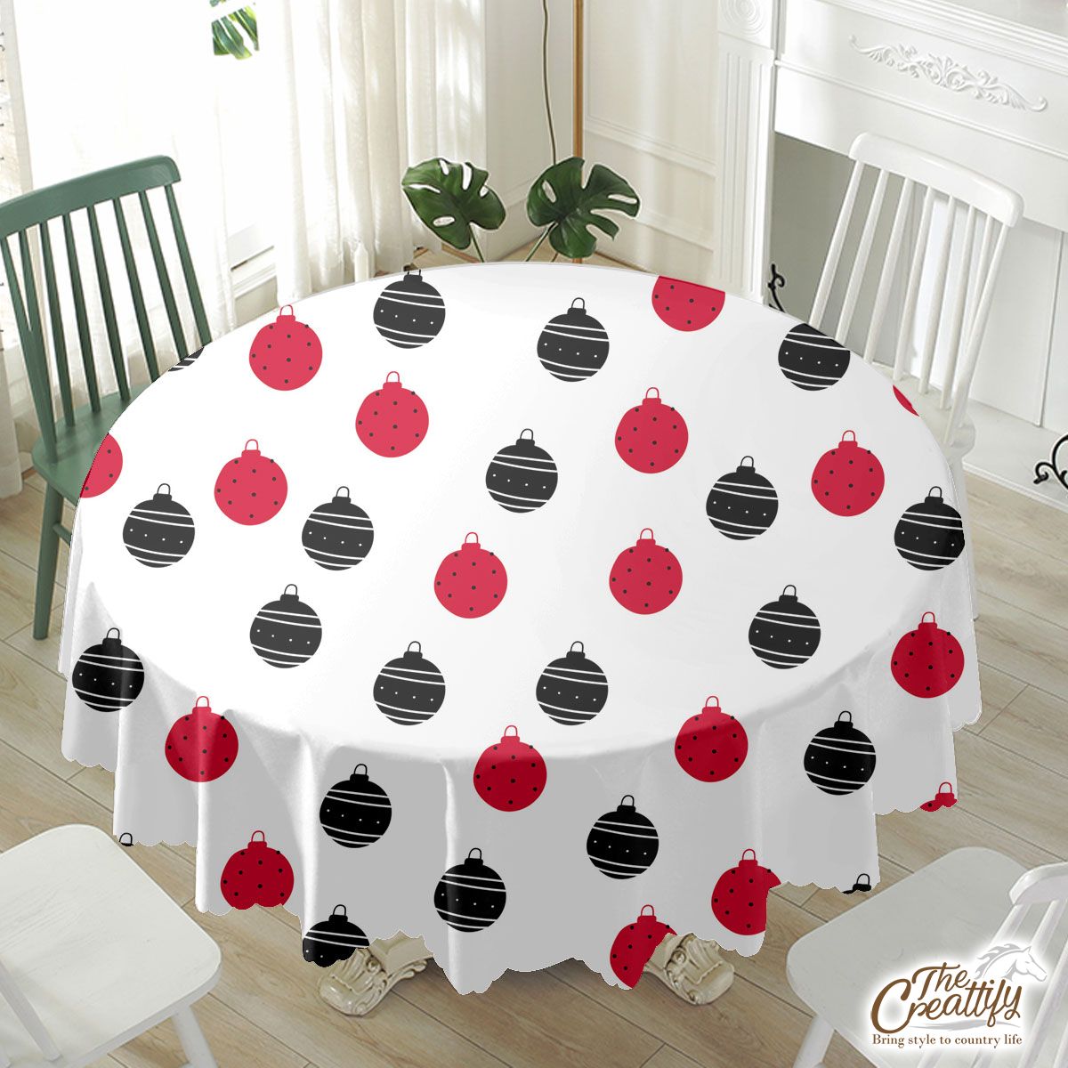 Hand Drawn Black and Red Christmas Balls Seamless Pattern Waterproof Tablecloth