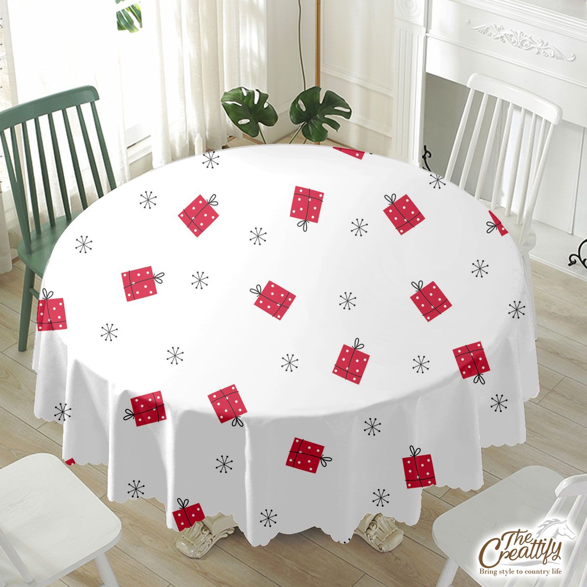 Hand Drawn Christmas Gifts, Snowflake Clipart Seamless White Pattern Waterproof Tablecloth