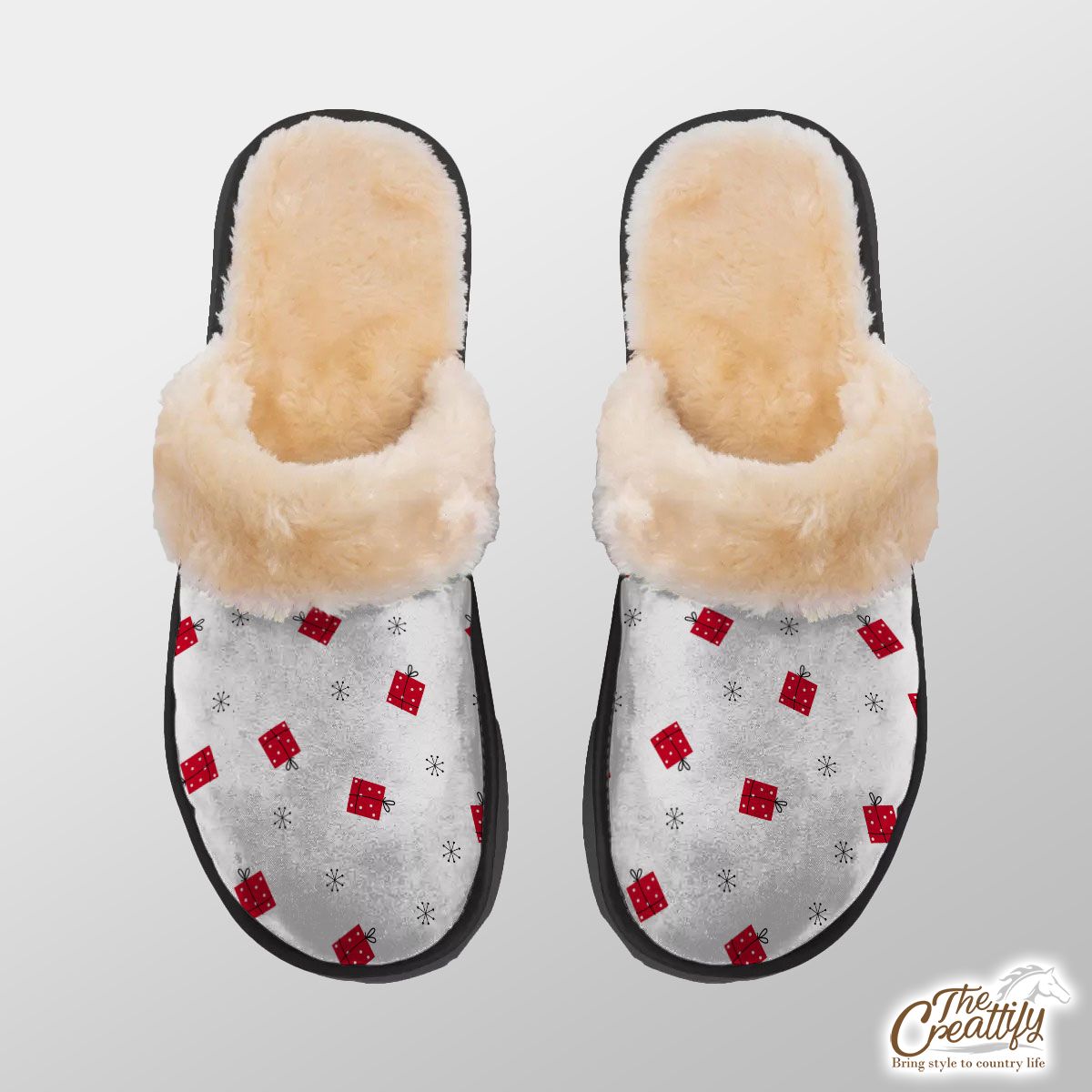 Hand Drawn Christmas Gifts, Snowflake Clipart Seamless White Pattern Home Plush Slippers