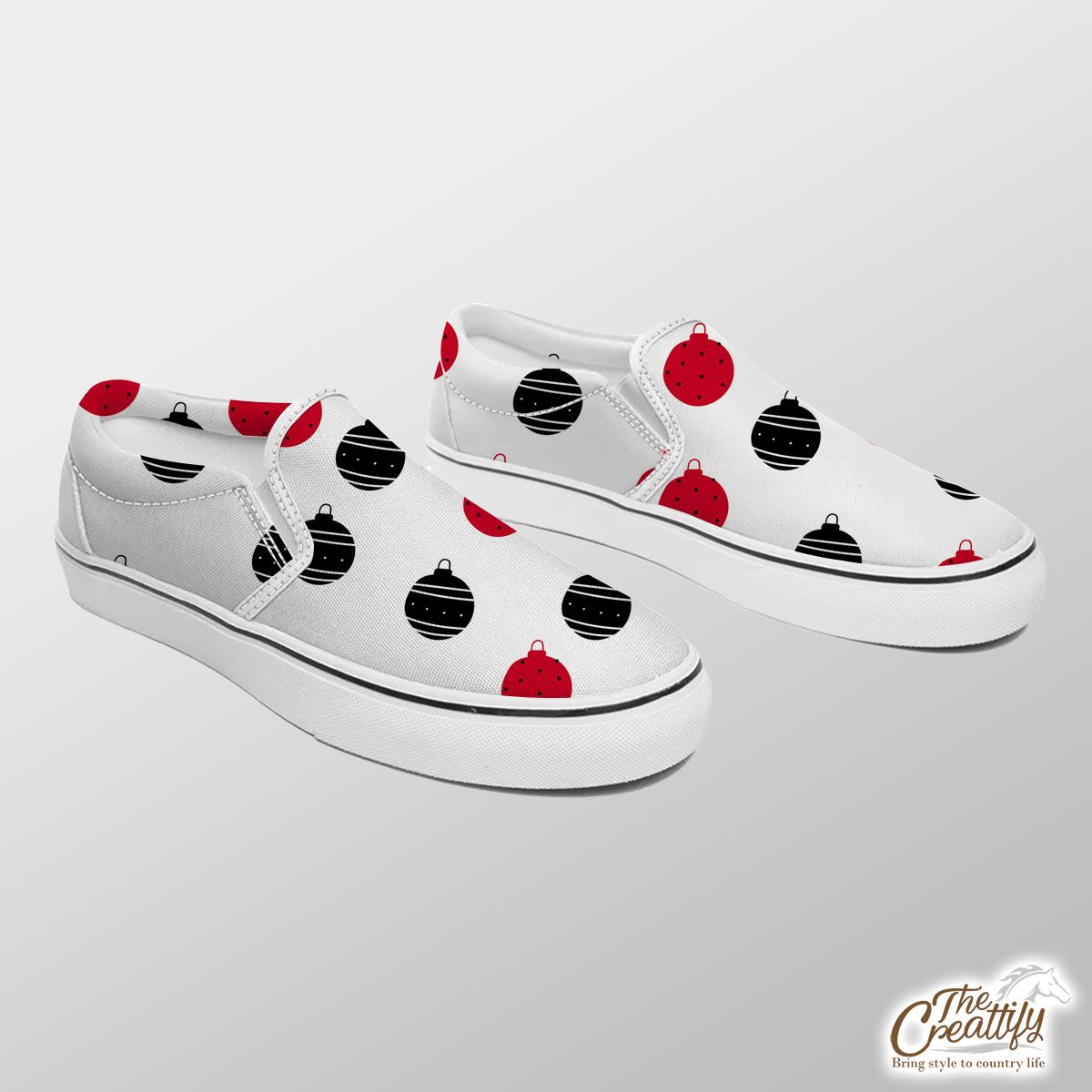 Hand Drawn Black and Red Christmas Balls Seamless Pattern Slip On Sneakers
