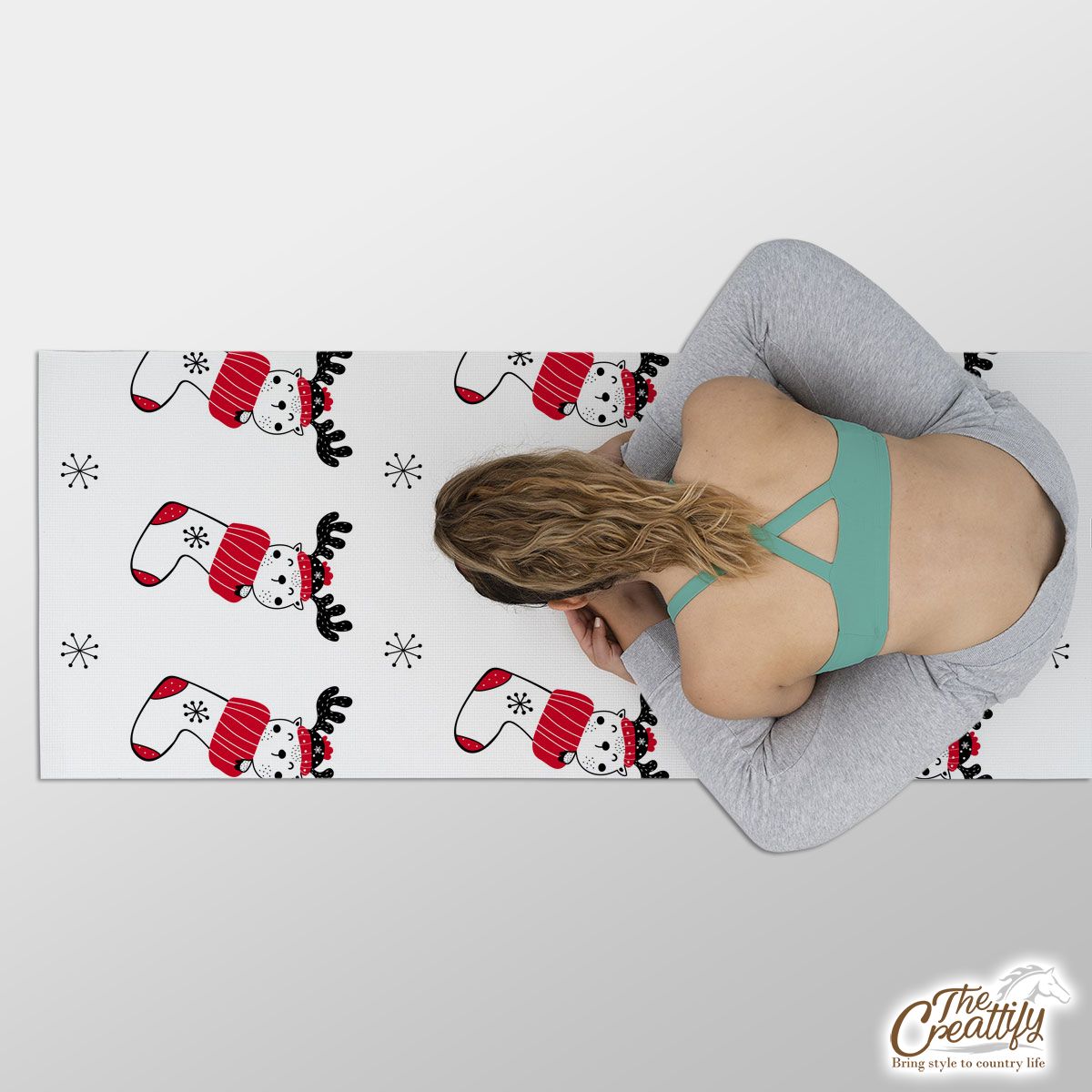 Reindeer Clipart In Hand Drawn Red Socks And Snowflake Clipart Seamless White Pattern Yoga Mat