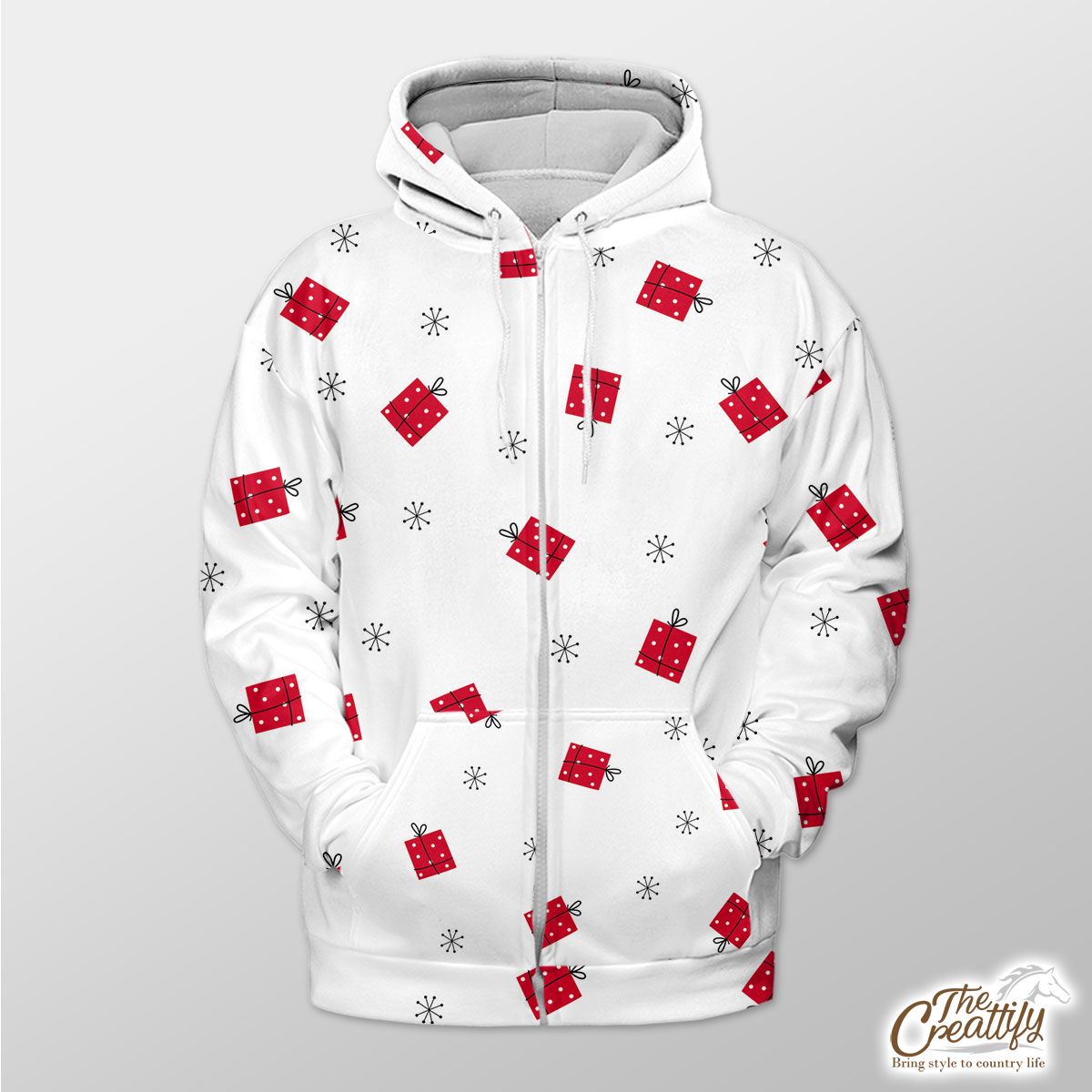 Hand Drawn Christmas Gifts, Snowflake Clipart Seamless White Pattern Zip Hoodie