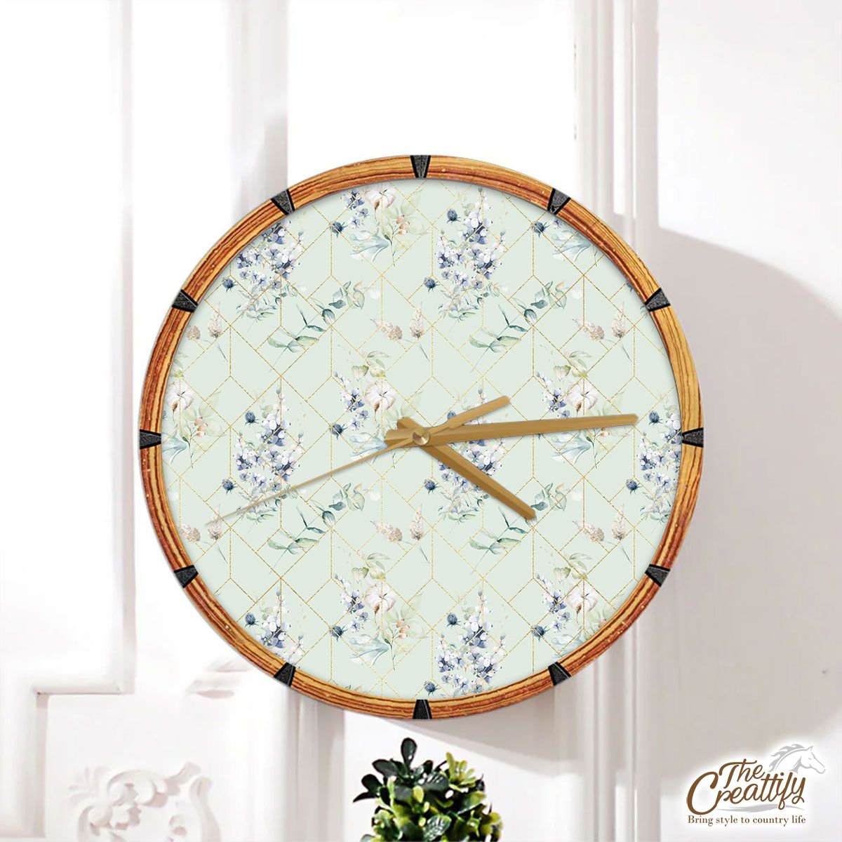 Christmas Mistletoe And Leave Branch Pastel Color Pattern Wall Clock