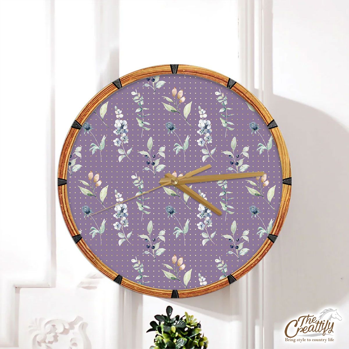 Christmas Mistletoe Seamless Pastel Purple Pattern Wall Clock