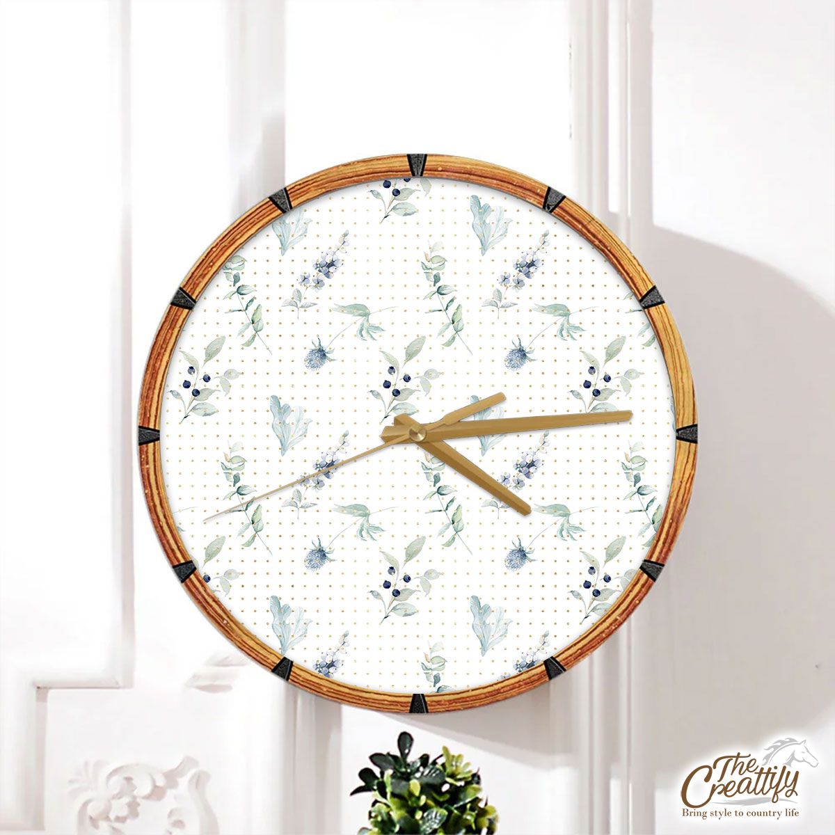 Christmas Mistletoe Seamless White Pattern Wall Clock