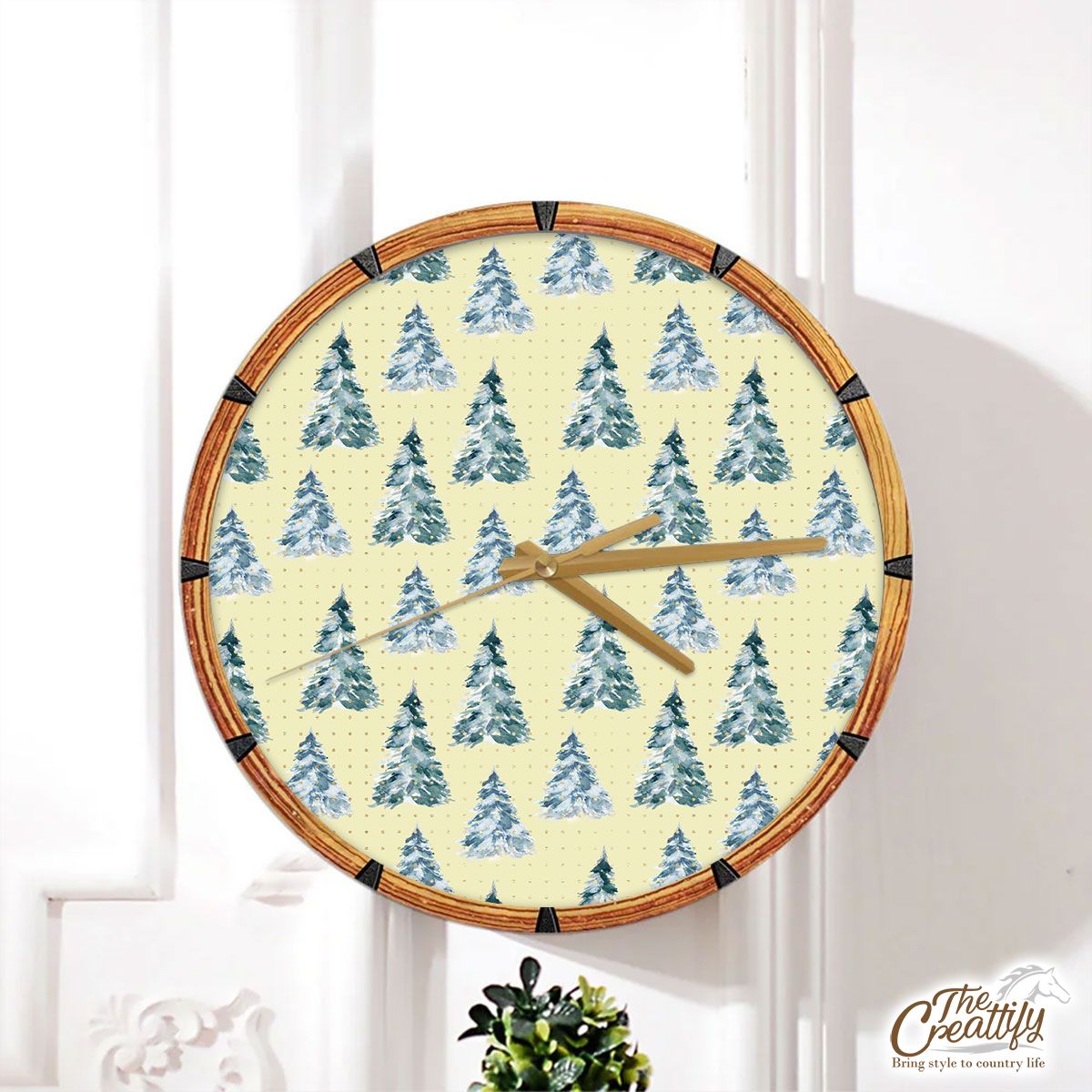 Christmas Tree Seamless Pastel Color Pattern Wall Clock