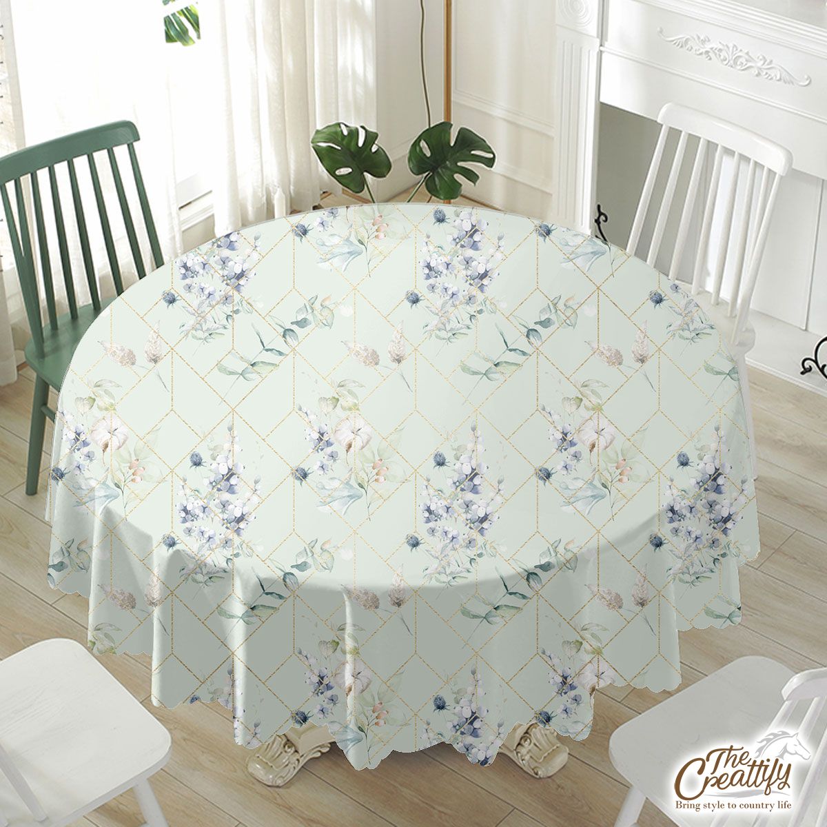 Christmas Mistletoe And Leave Branch Pastel Color Pattern Waterproof Tablecloth