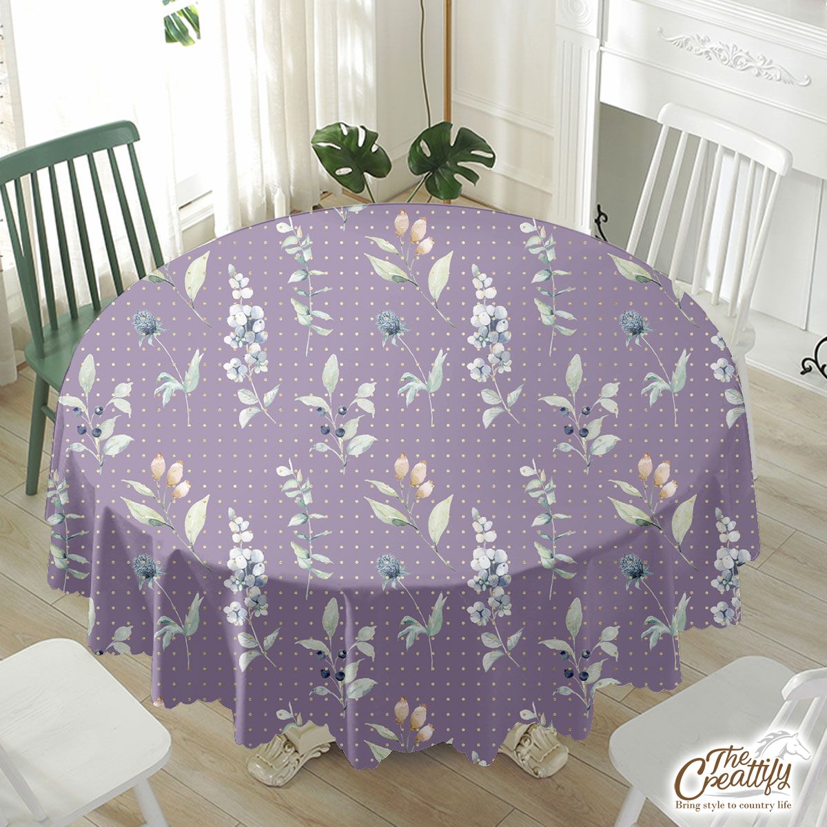 Christmas Mistletoe Seamless Pastel Purple Pattern Waterproof Tablecloth