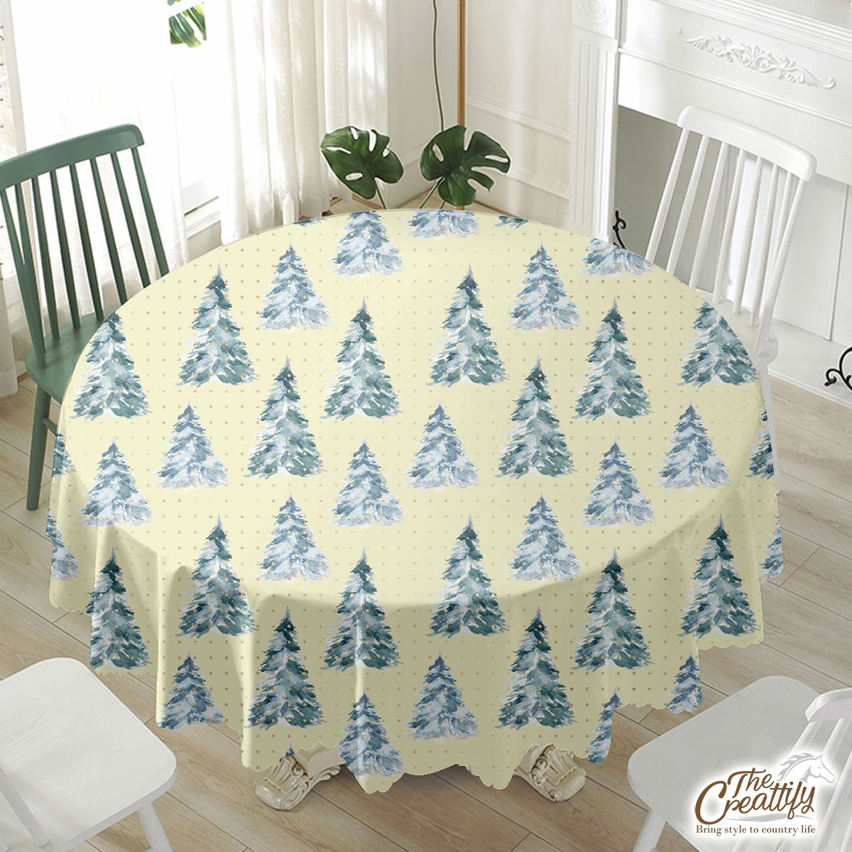 Christmas Tree Seamless Pastel Color Pattern Waterproof Tablecloth