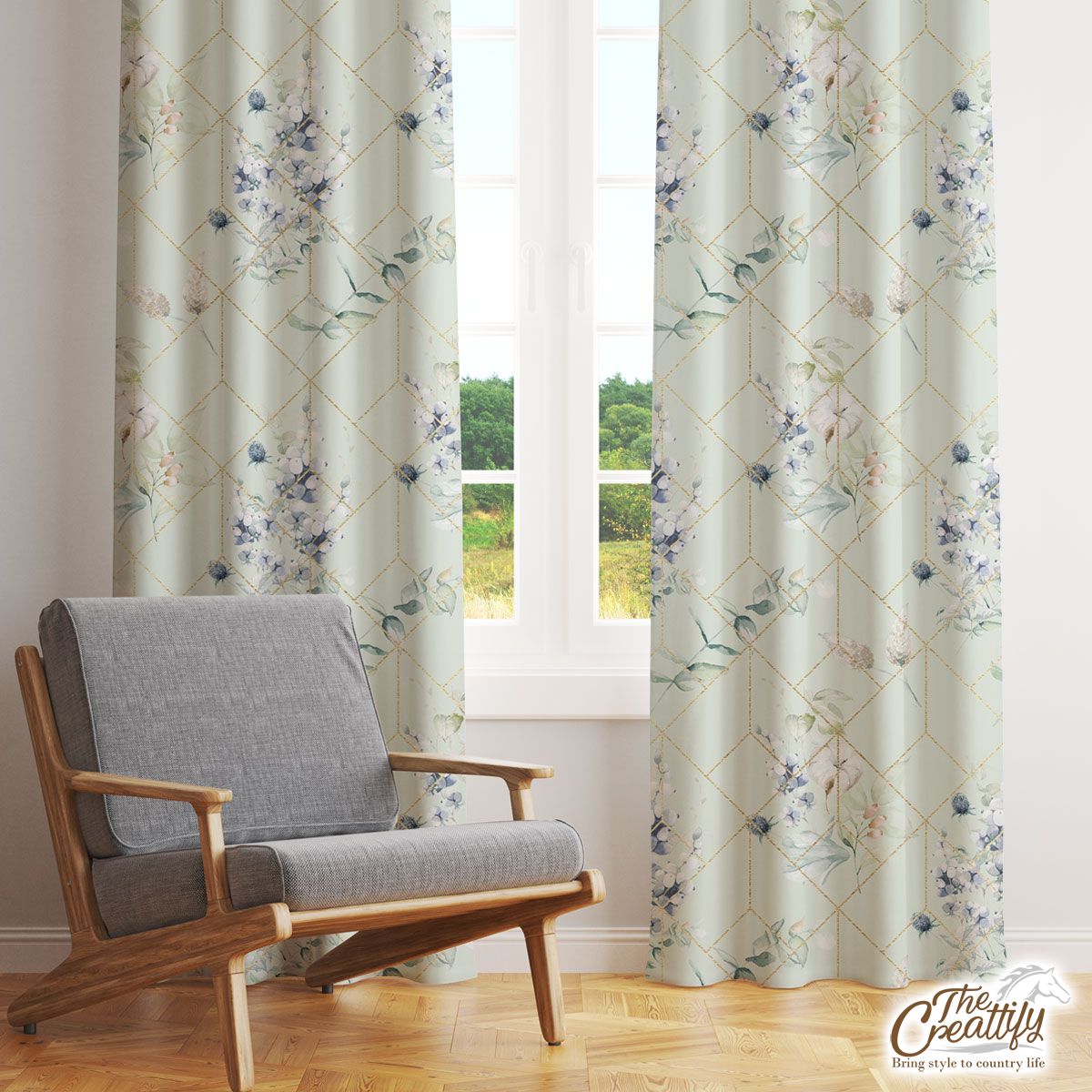 Christmas Mistletoe And Leave Branch Pastel Color Pattern Window Curtain