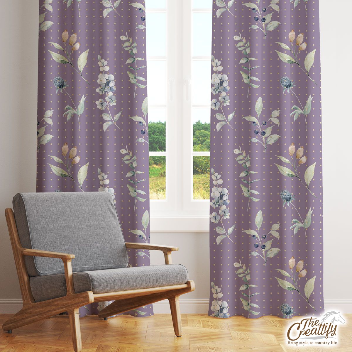 Christmas Mistletoe Seamless Pastel Purple Pattern Window Curtain