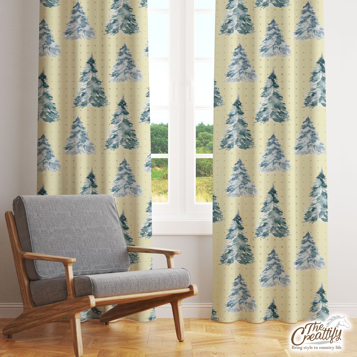 Christmas Tree Seamless Pastel Color Pattern Window Curtain