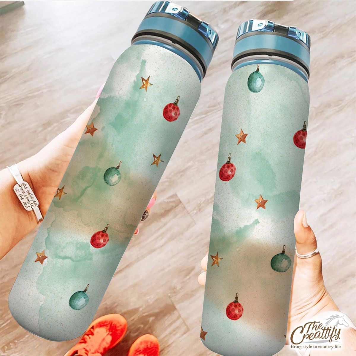 Watercolor Christmas Balls And Stars Pattern Tracker Bottle