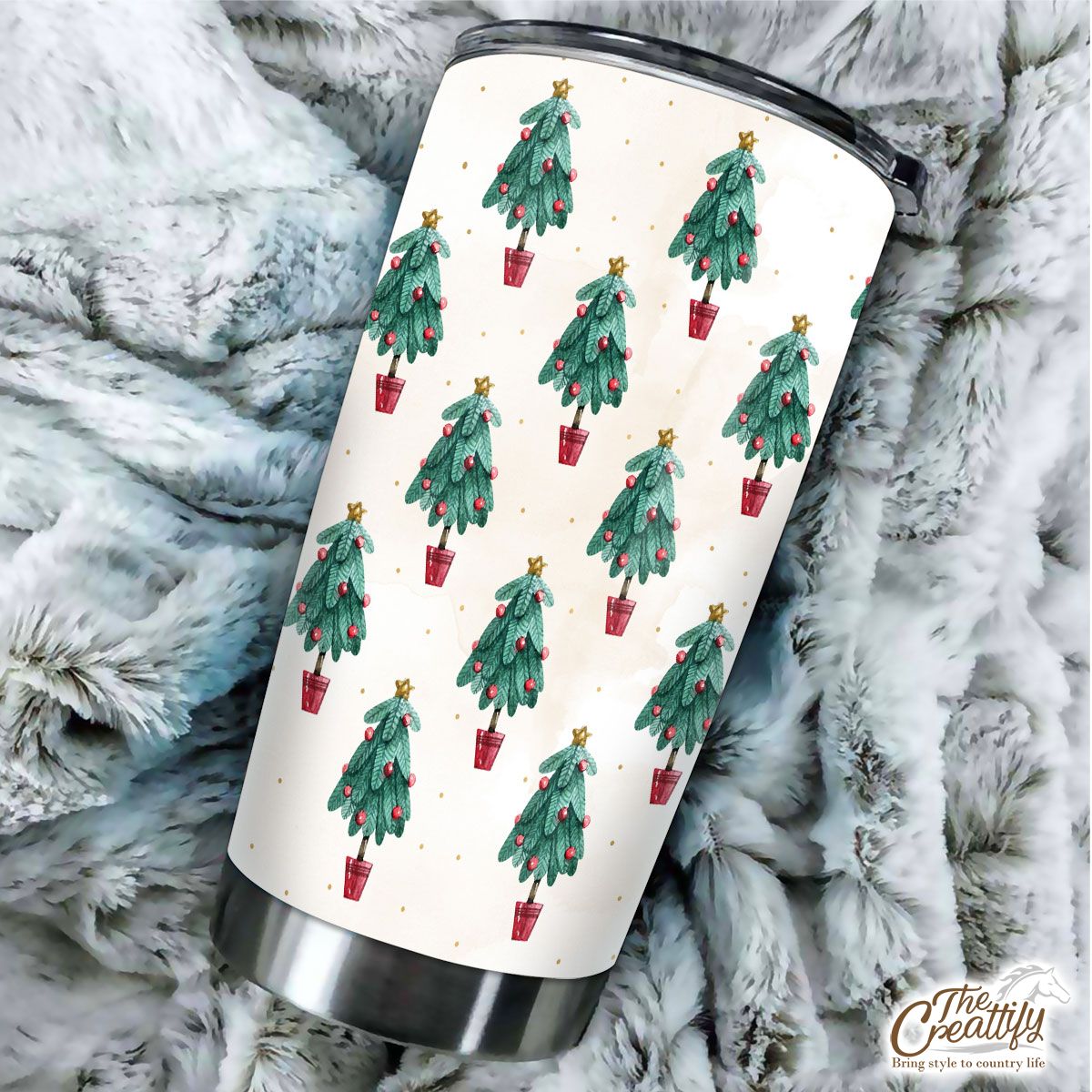 Watercolor Gold Christmas Tree Star Topper Seamless Pattern Tumbler