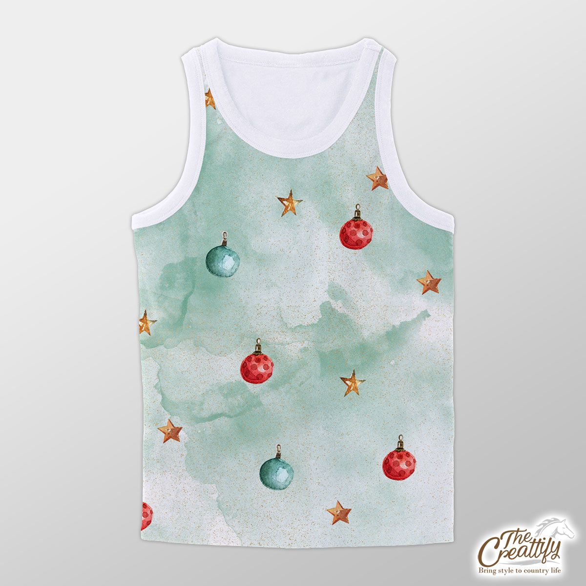 Watercolor Christmas Balls And Stars Pattern Unisex Tank Top