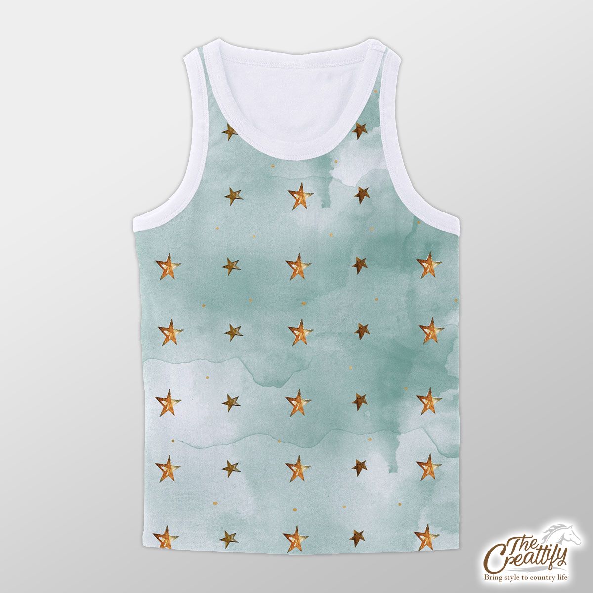 Watercolor Gold Christmas Star Pattern Unisex Tank Top