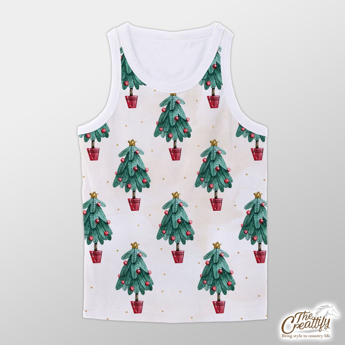 Watercolor Gold Christmas Tree Star Topper Seamless Pattern Unisex Tank Top