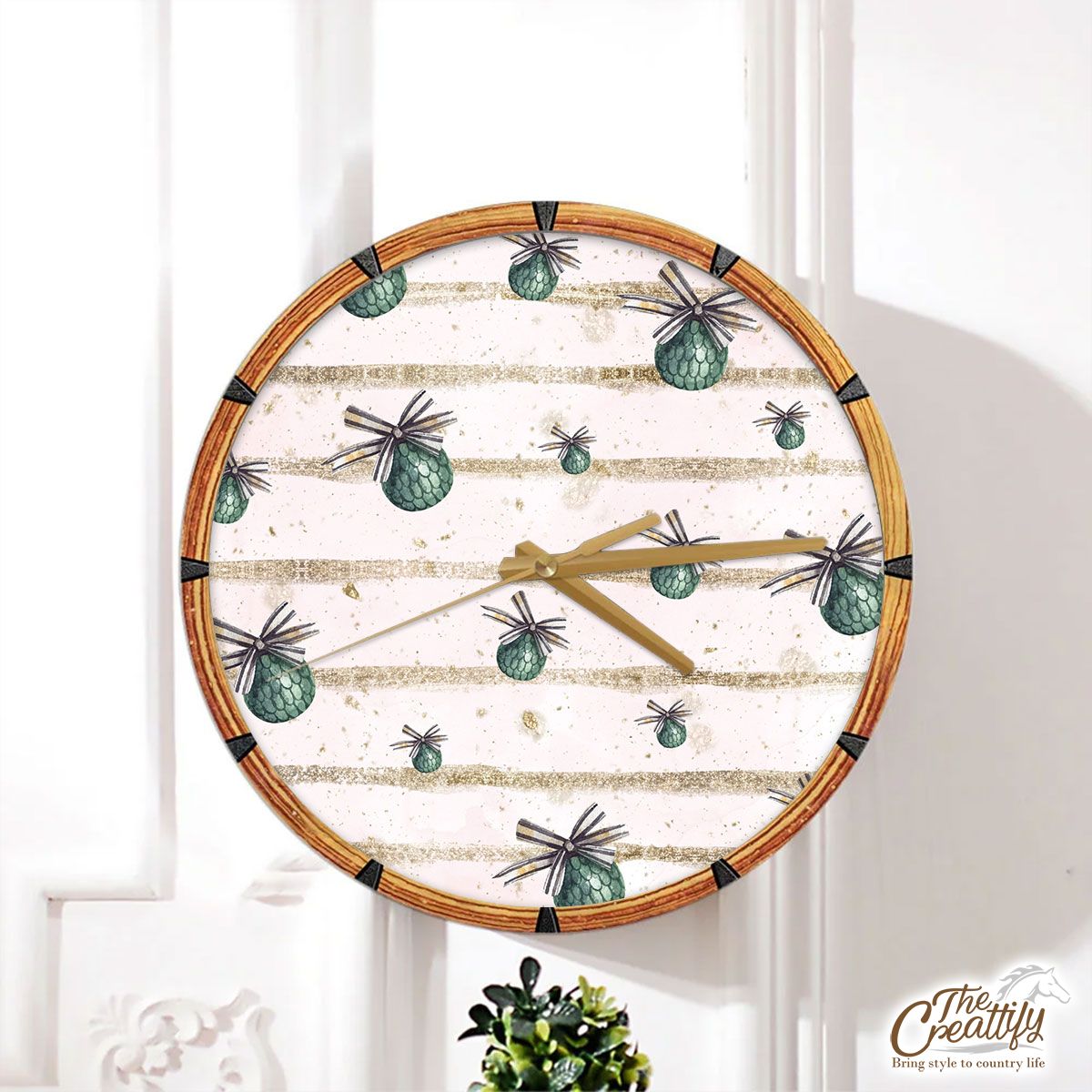 Watercolor Christmas Balls Seamless Pattern Wall Clock