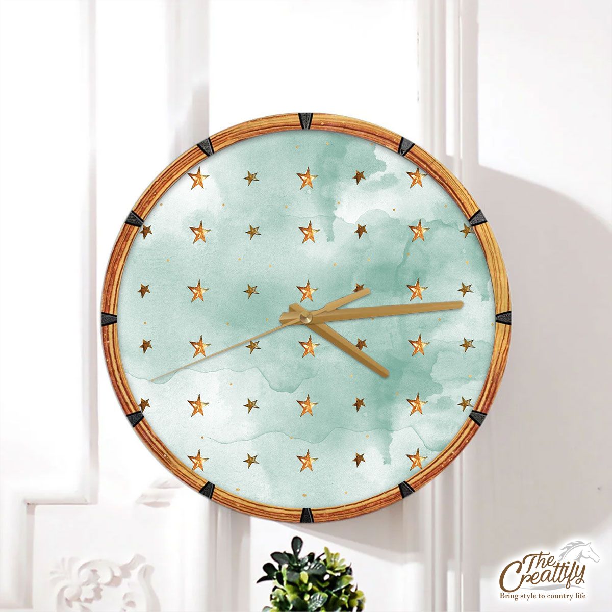 Watercolor Gold Christmas Star Pattern Wall Clock