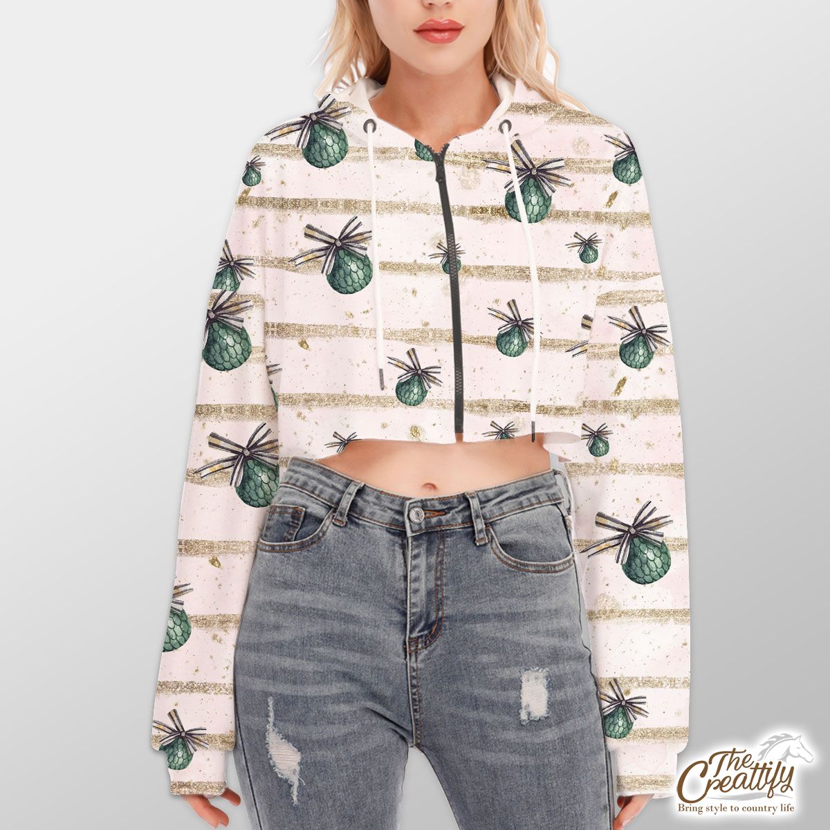 Watercolor Christmas Balls Seamless Pattern Hoodie With Zipper Closure