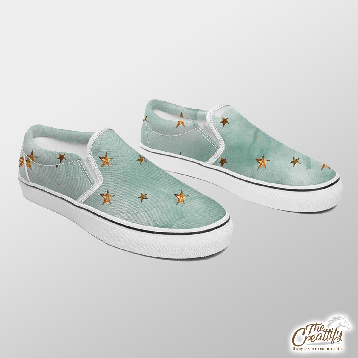 Watercolor Gold Christmas Star Pattern Slip On Sneakers
