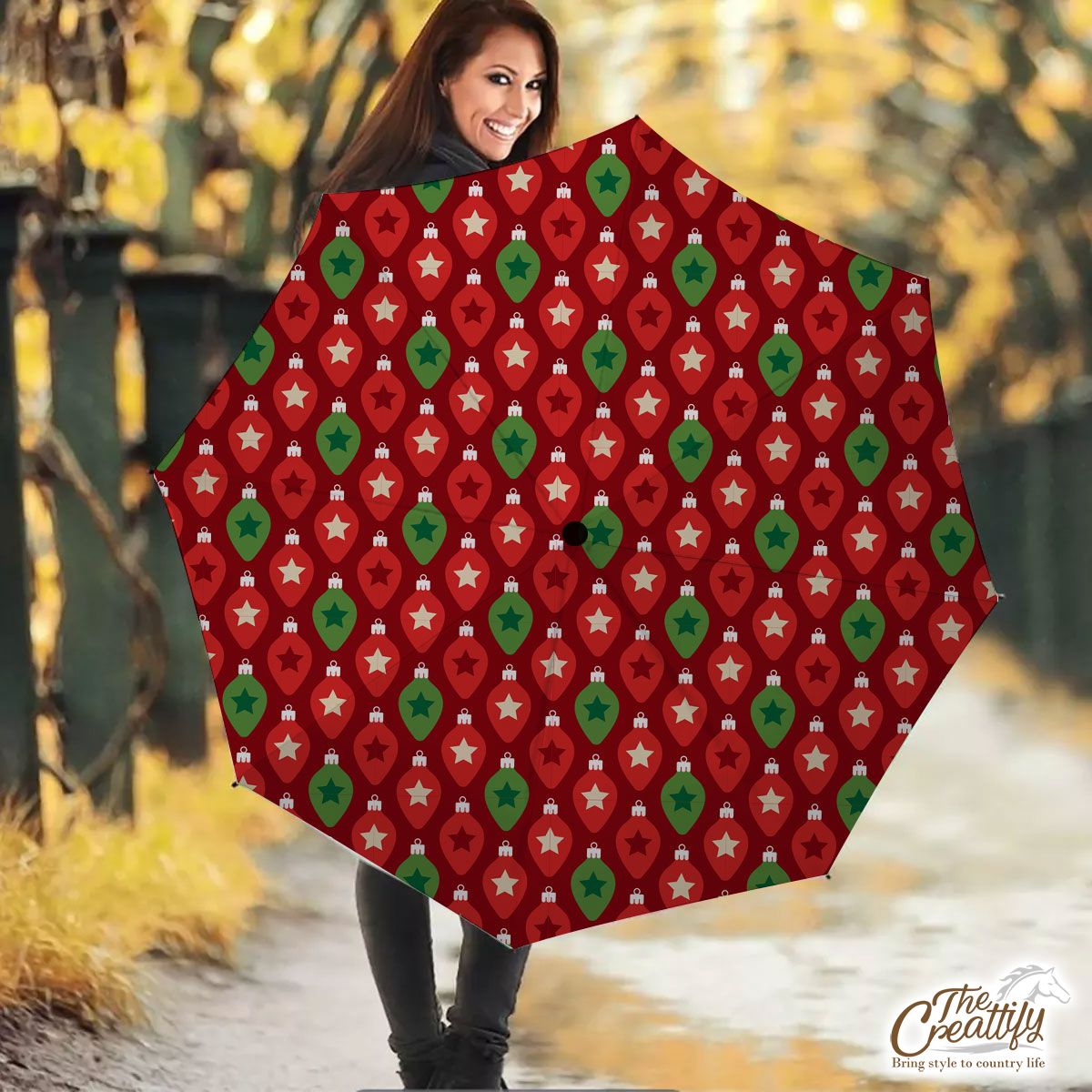Red And Green Christmas Lights Seamless Pattern Umbrella